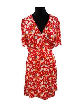 & Other Stories Red Scallop Wrap Mini Dress Floral Party/Cocktail Size 12 NEW